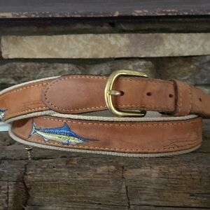 Zip-Pro mens embroidered leather belt brass buckle marlin fishing outdoors 46